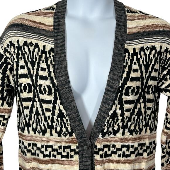 Lucky Brand Jacquard Cotton Blend Boyfriend Cardigan Western Sweater Size Small - Picture 4 of 15
